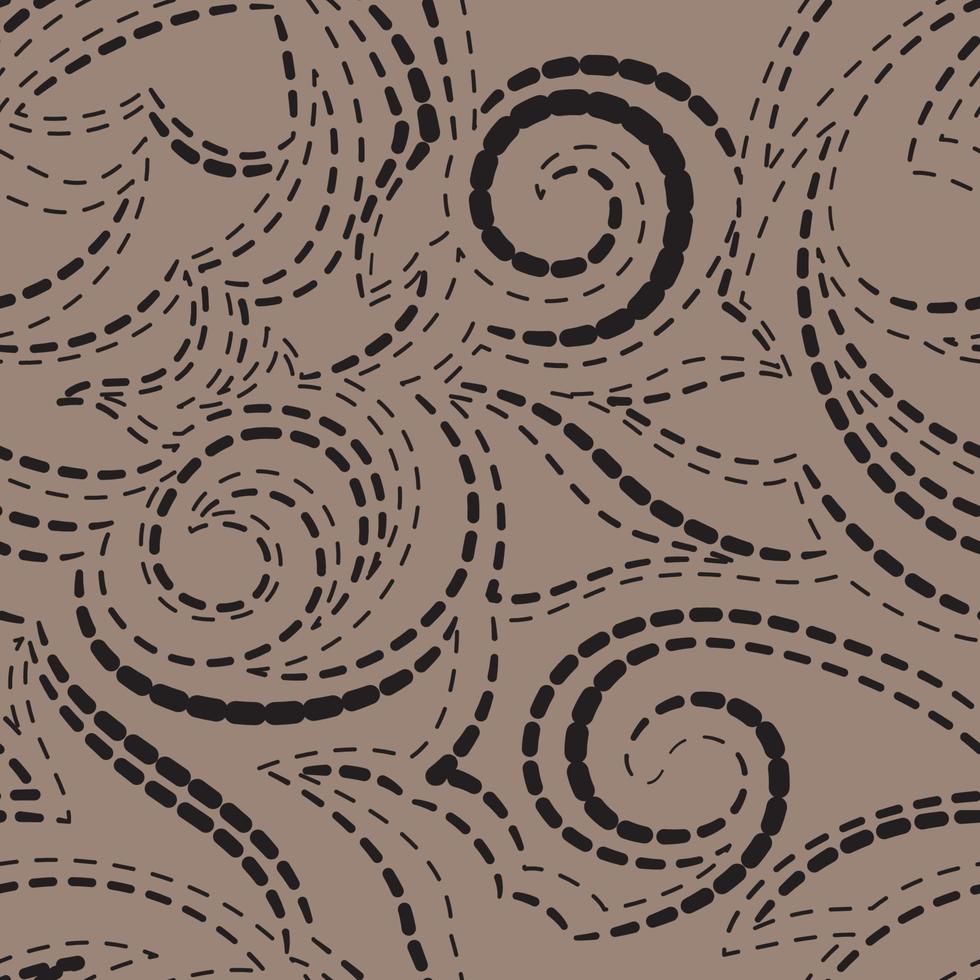 textura geométrica vectorial en negro sobre un fondo marrón. espirales y líneas de patrón de formas simples para telas o papel. vector