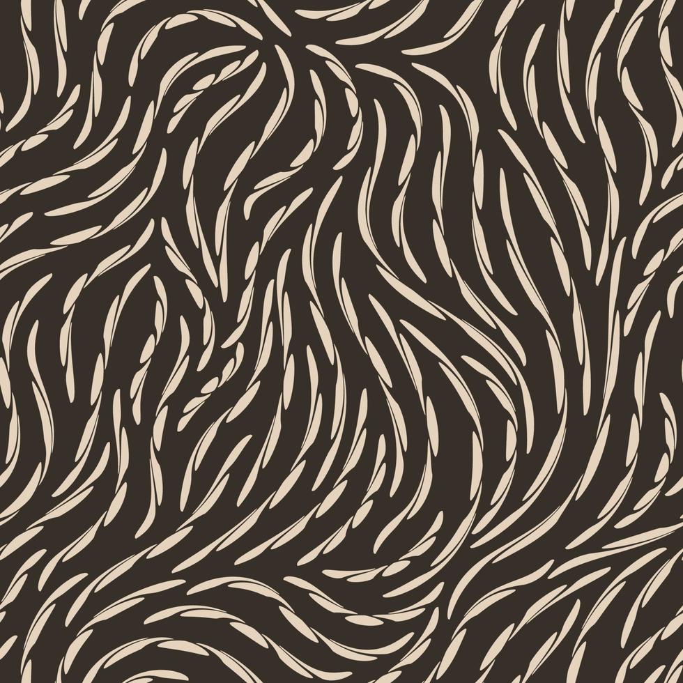 Vector patrón abstracto sin fisuras de líneas rasgadas de color beige aislado sobre fondo oscuro.