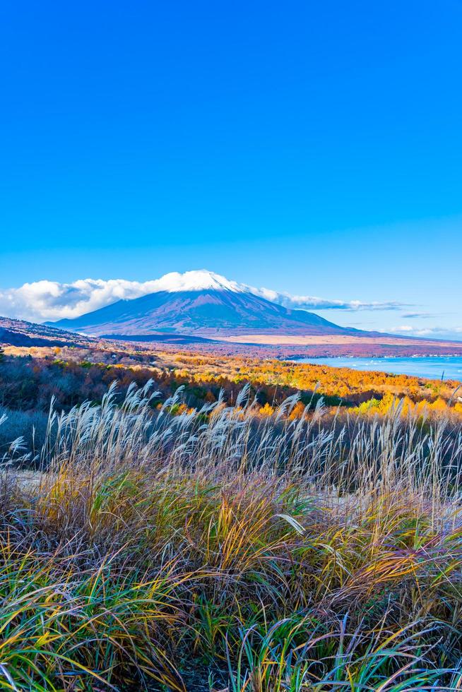 hermoso mt. fuji en el lago yamanaka, japón foto