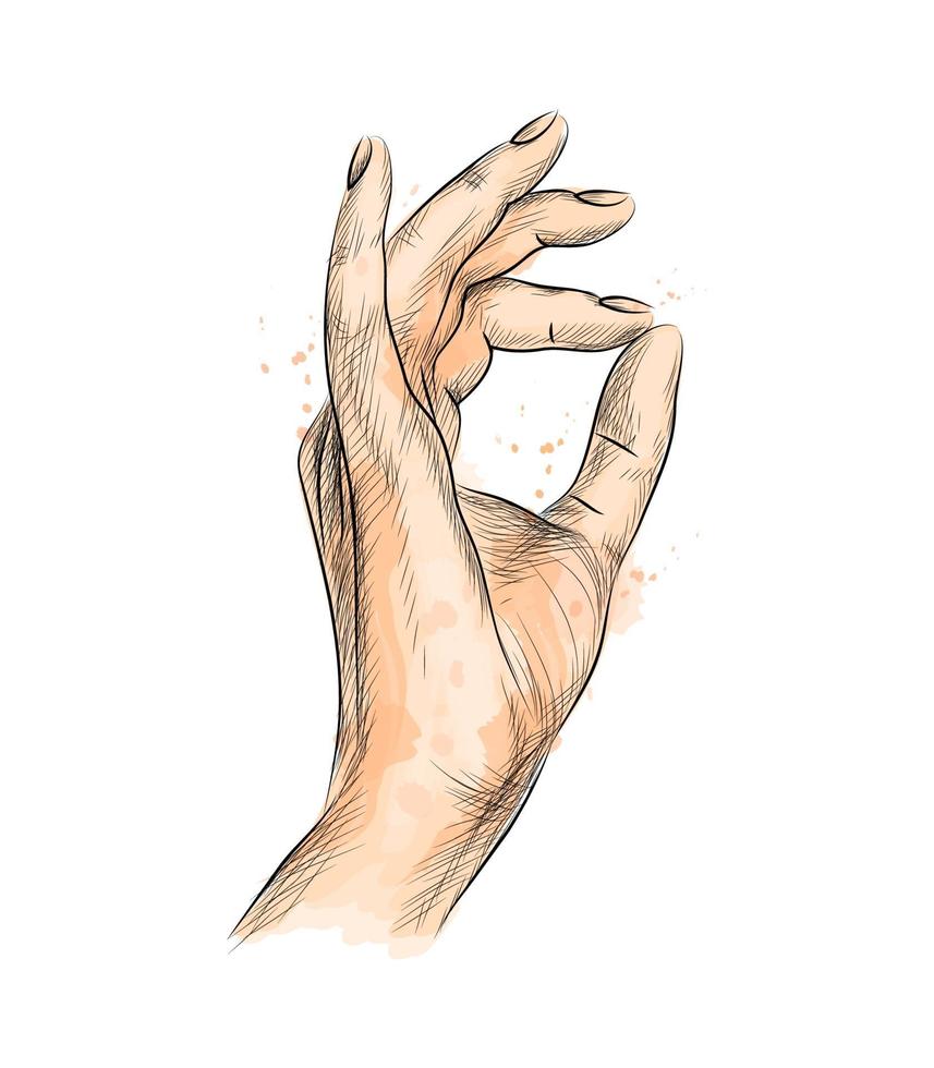 gesto de la mano bien de un toque de acuarela, boceto dibujado a mano. ilustración vectorial de pinturas vector