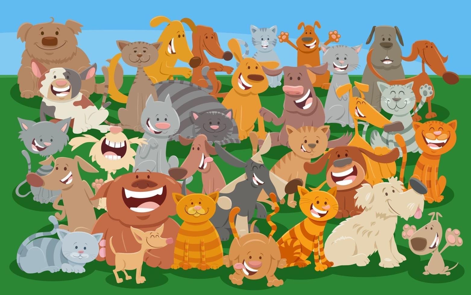 cartoon cats and dogs comic animal characters group vector