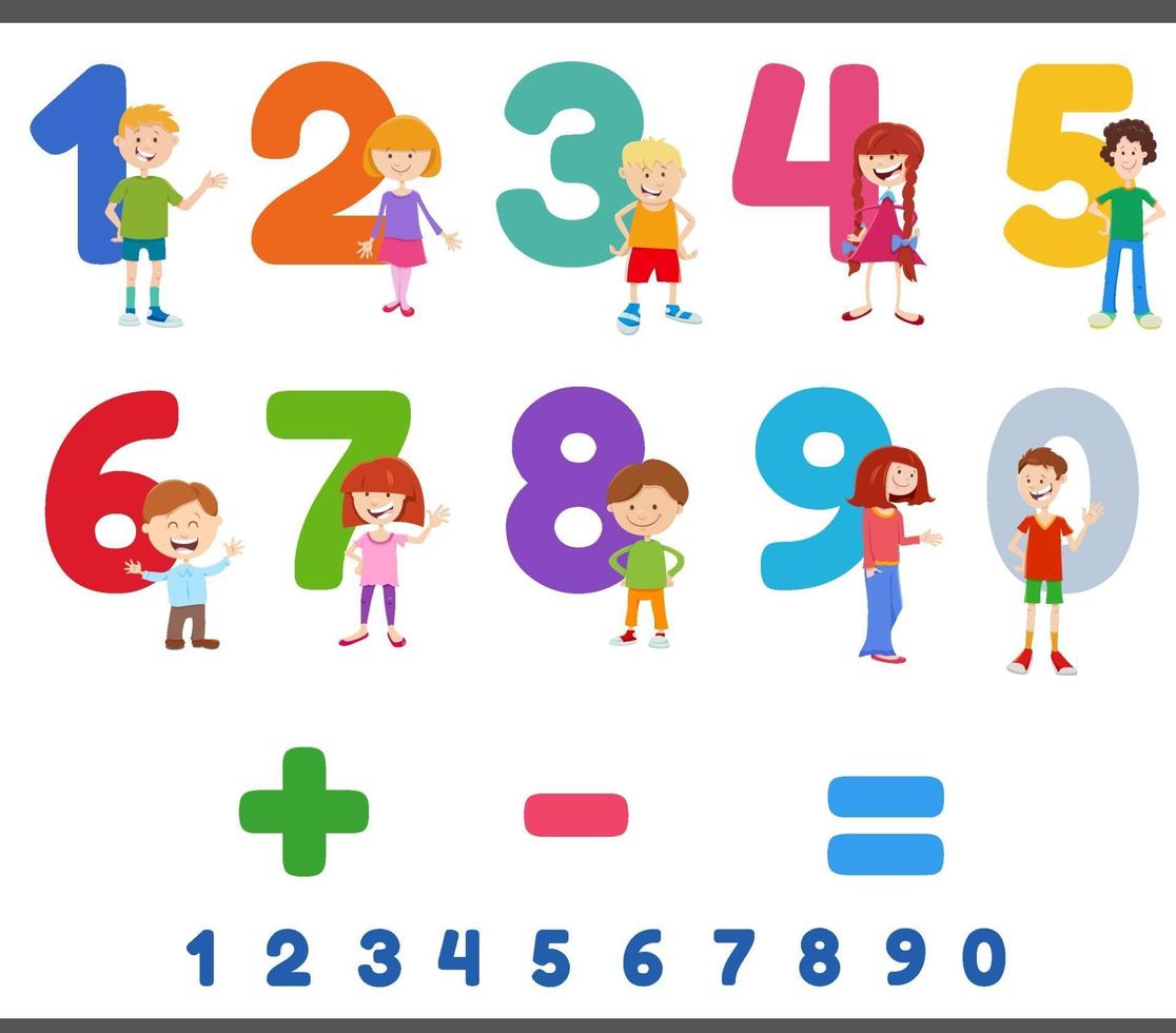 educational numbers set with cute children characters vector