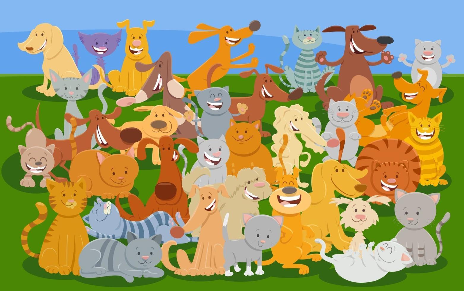 cartoon cats and dogs comic animal characters group vector