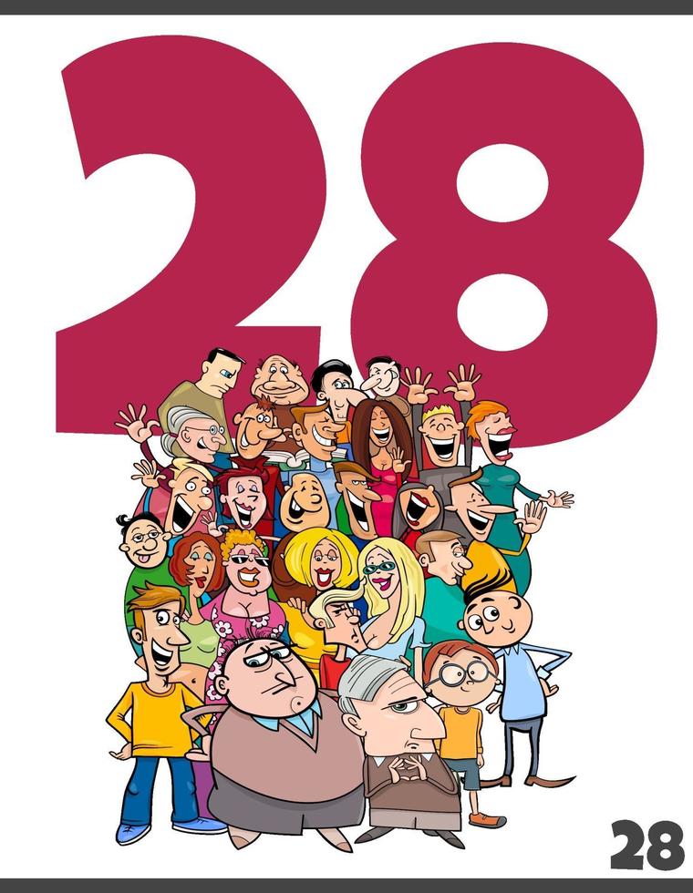 number twenty eight and cartoon people crowd vector