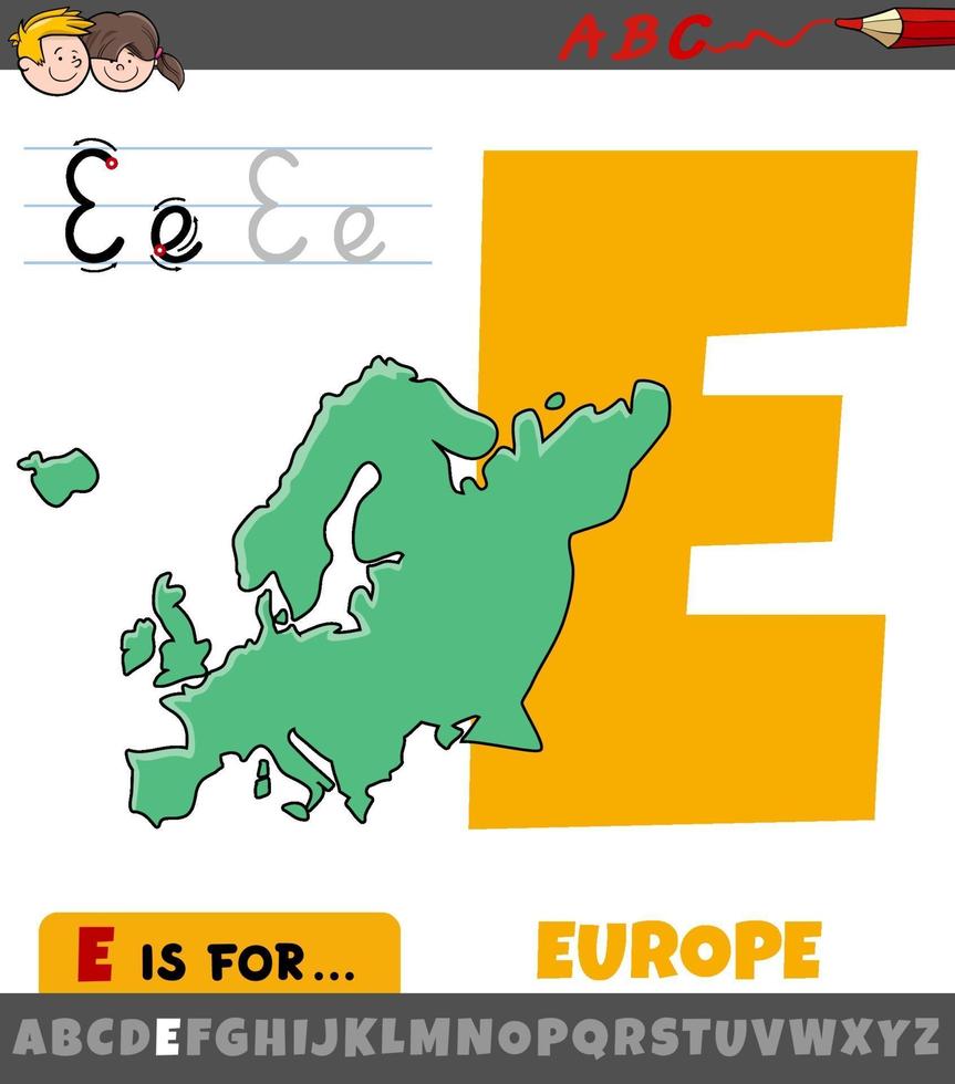 letter E from alphabet with Europe continent vector