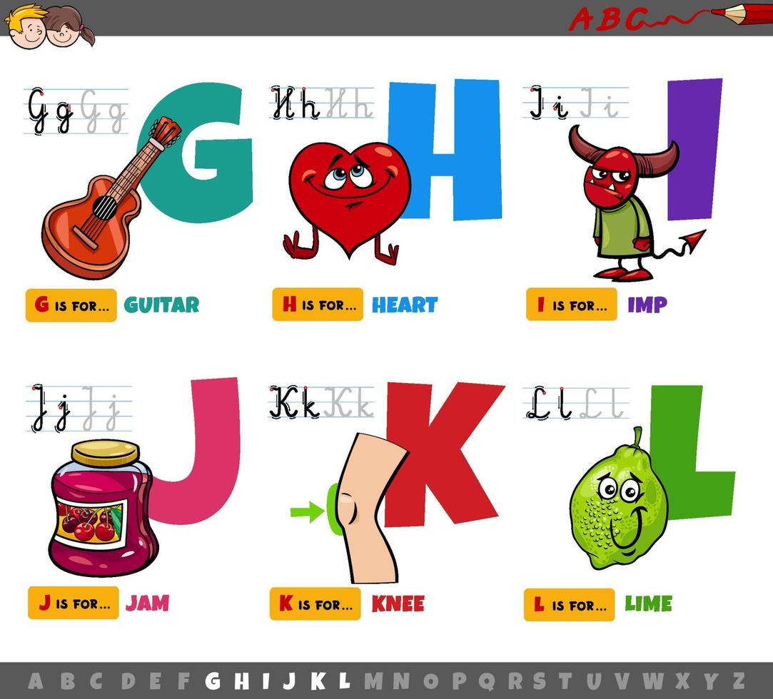 educational cartoon alphabet letters for children from G to L vector