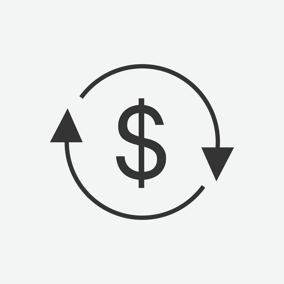 icono de dólar en el icono de flecha de círculo. Diseño plano financiero y bancario con elementos para conceptos móviles y sitios web. vector