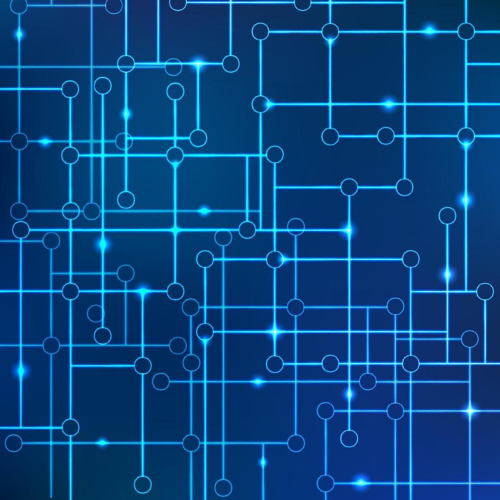 Vector background of lines of connected circles with the effect of neon or glow. Concept of electronic communications and data transfer.
