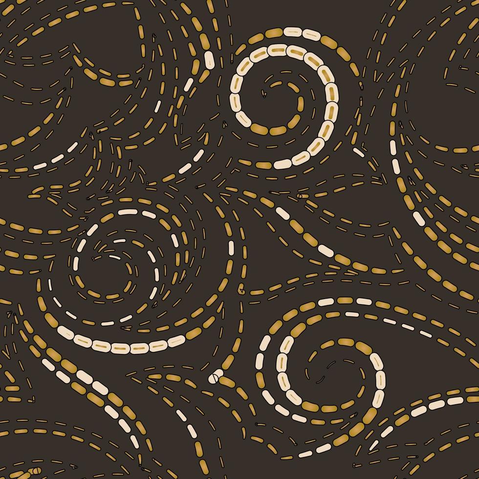 Vector geometric texture with strokes on a dark background. Spirals and lines of simple shapes pattern for fabrics or paper.