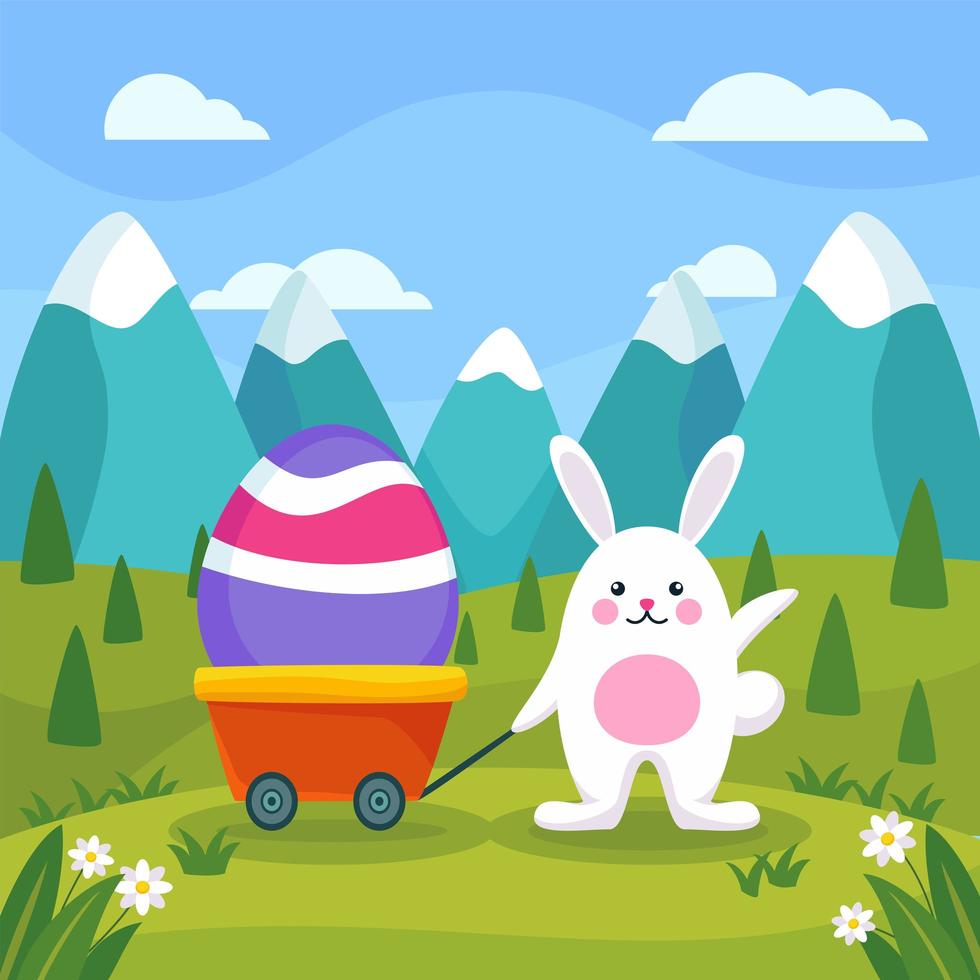 The Rabbit Attracts Large Eggs in the Garden vector