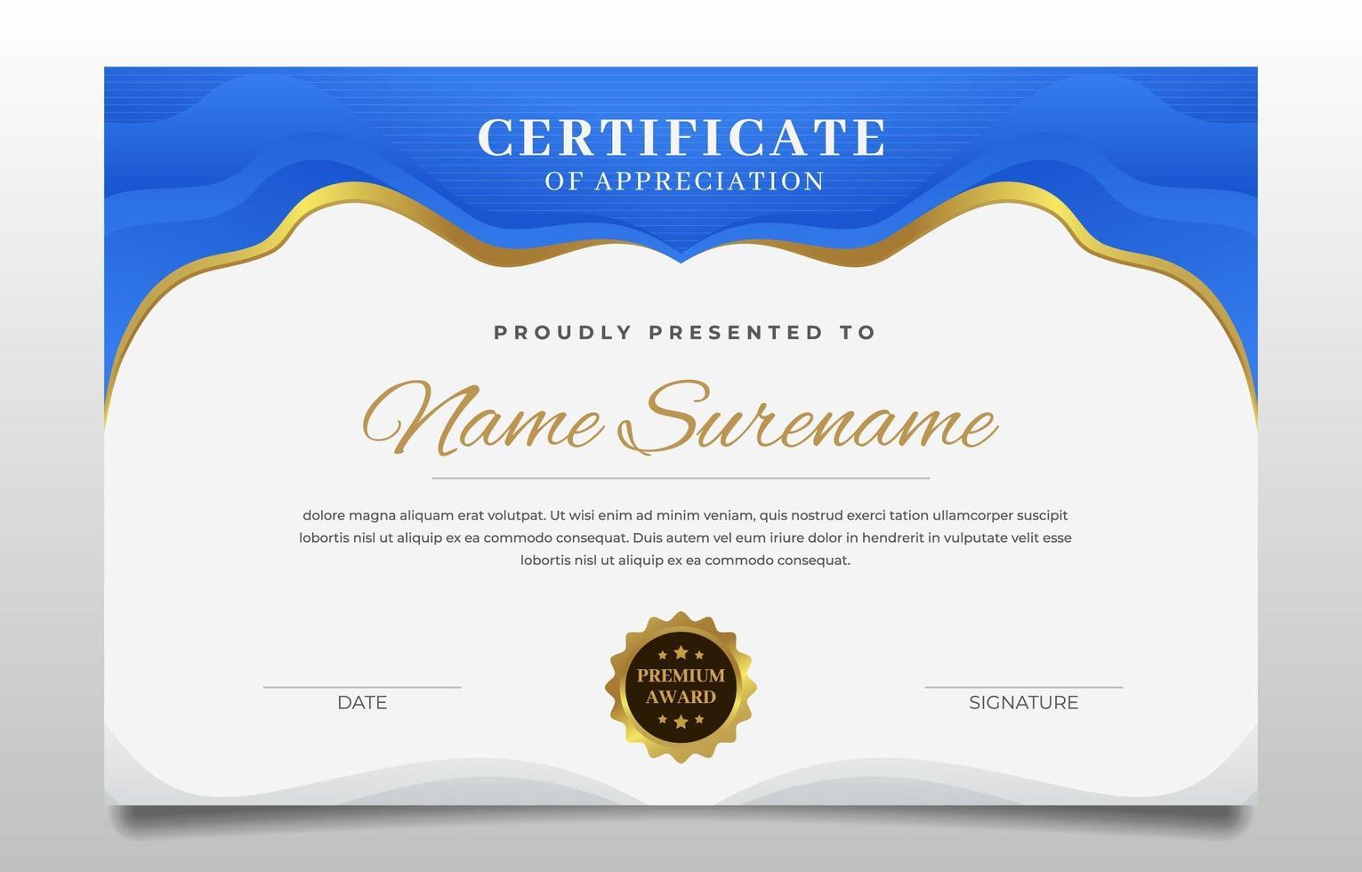 Graduation Certificate A Combination of Blue and Gold vector