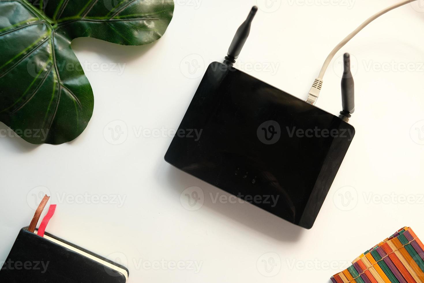 Wi-Fi wireless internet router on white background photo