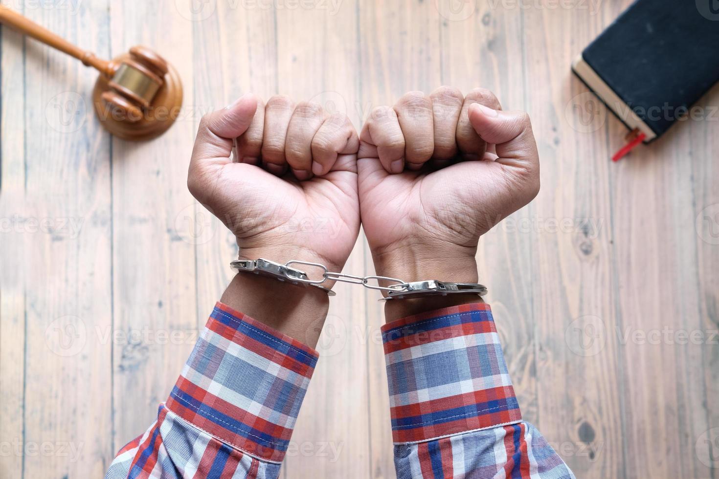 Man with handcuffs close up photo