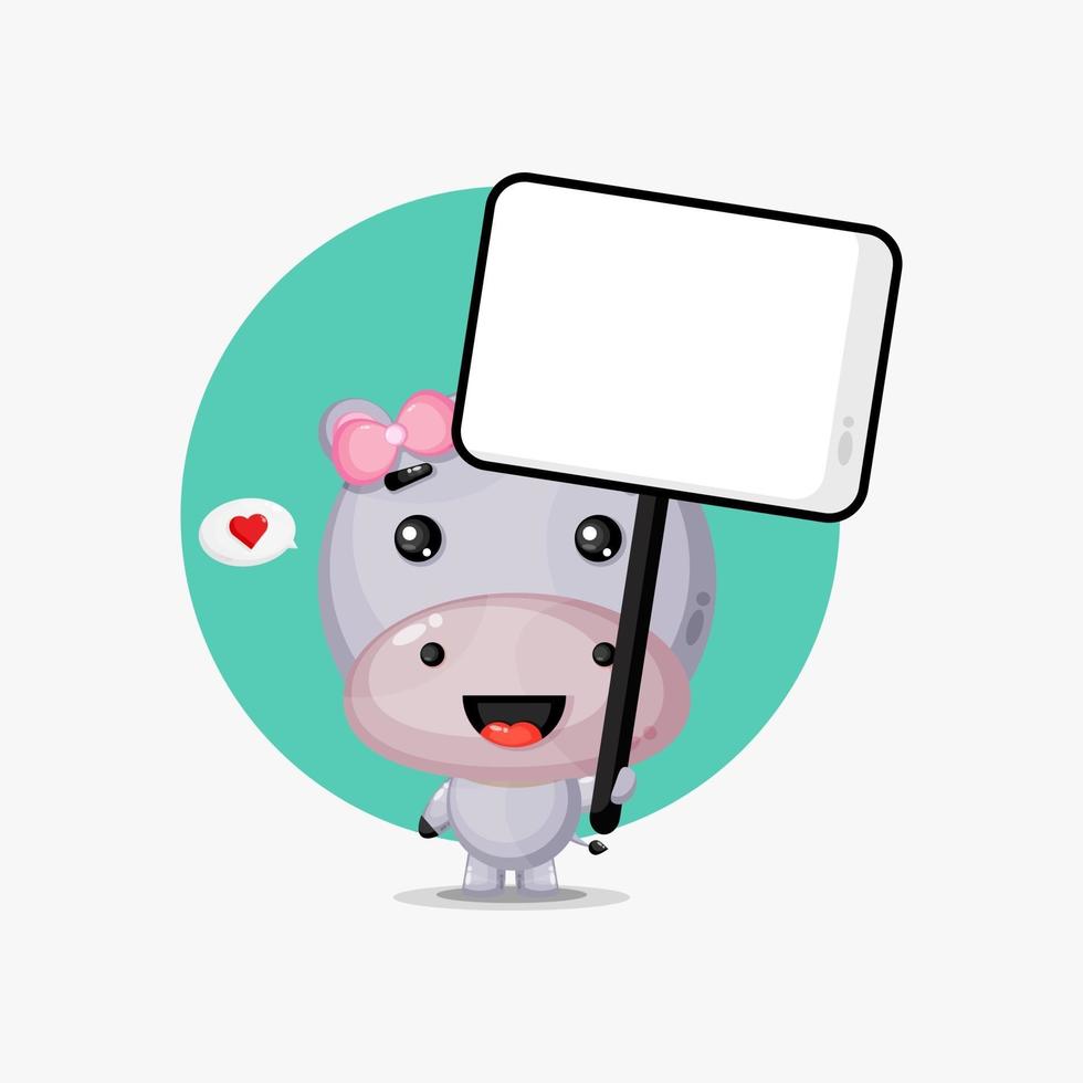 Cute hippo holding a blank sign vector