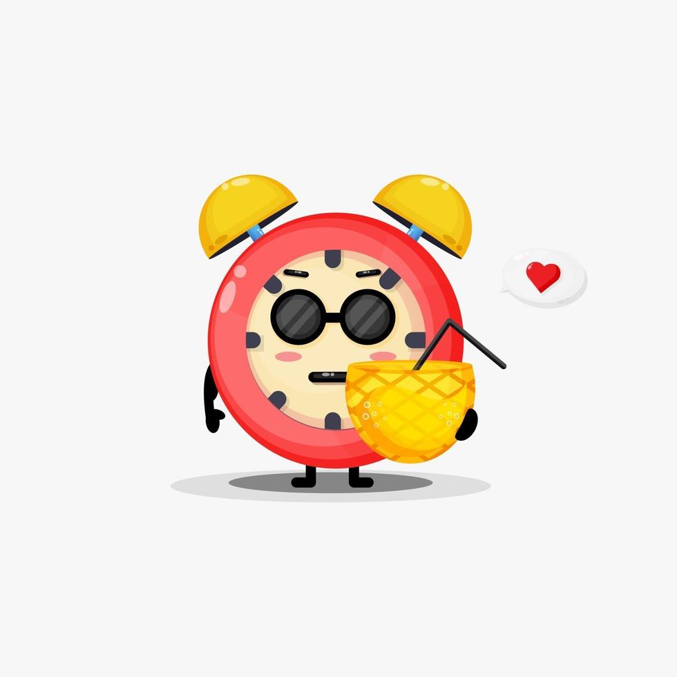 Cute clock alarm brings pineapple juice vector