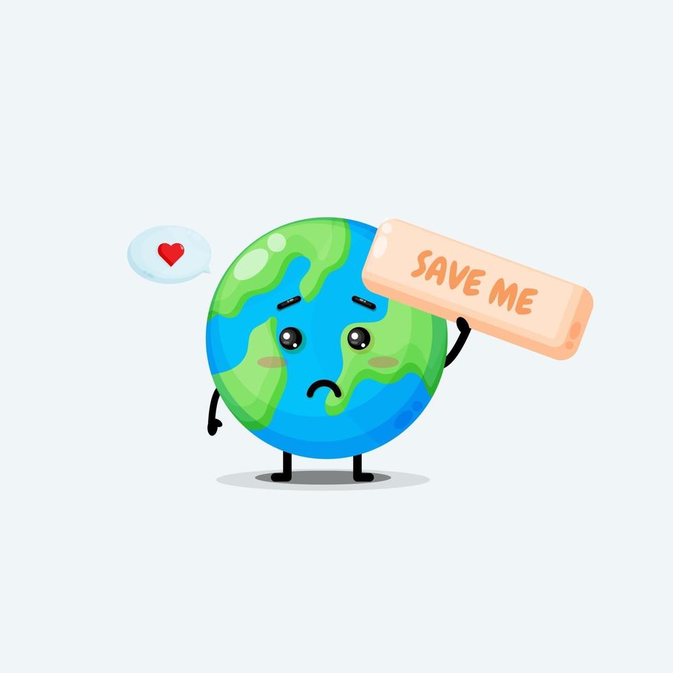 Cute earth character asking to be saved vector