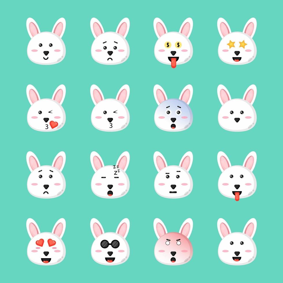 Cute rabbit with emoticons set vector