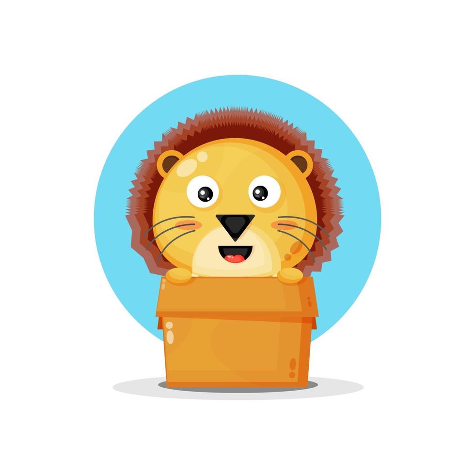 Cute lion in the box vector