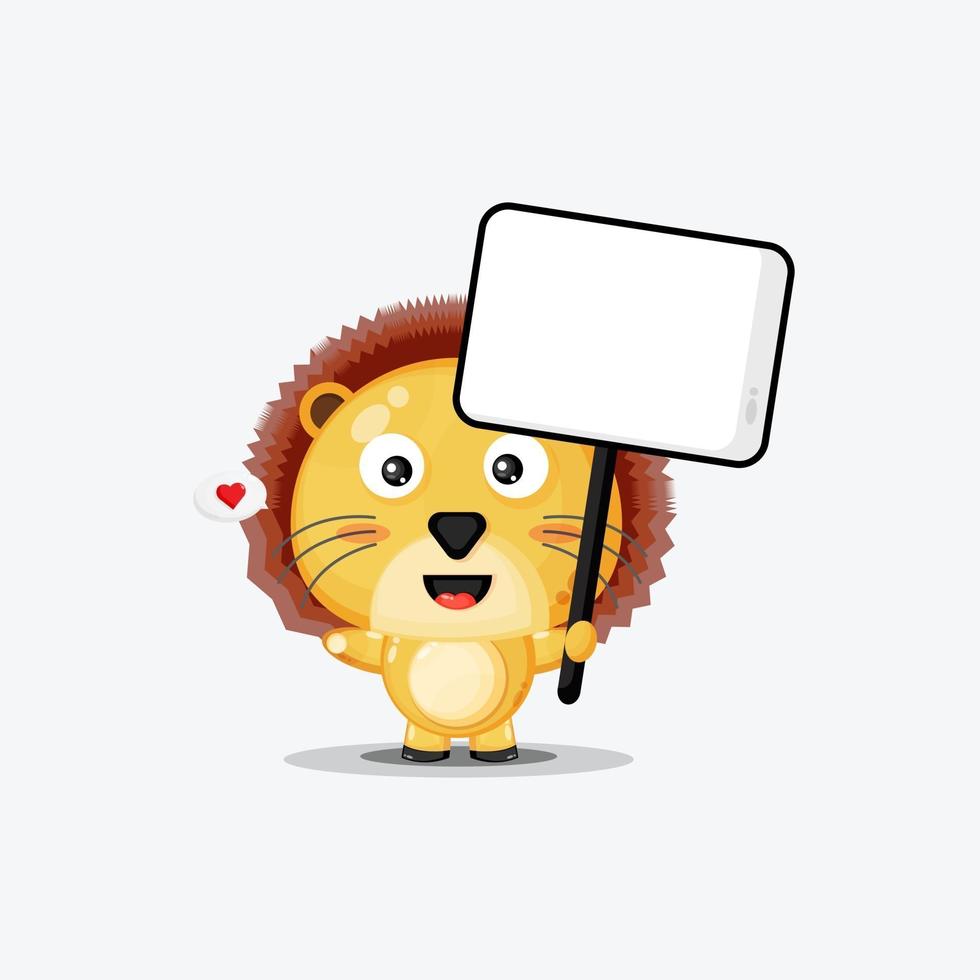 Cute lion holding a blank sign vector