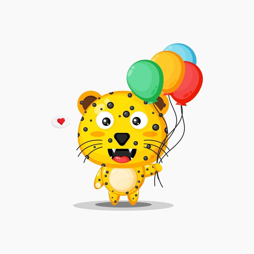 Cute leopard carrying balloons vector