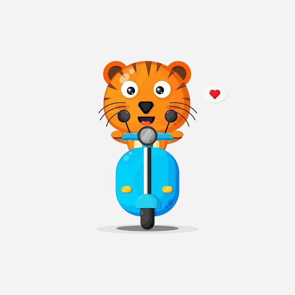 Cute tiger ride classic motorbikes vector