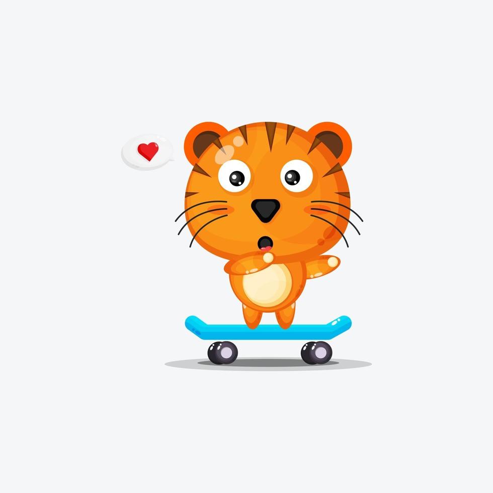 lindo tigre jugando patineta vector