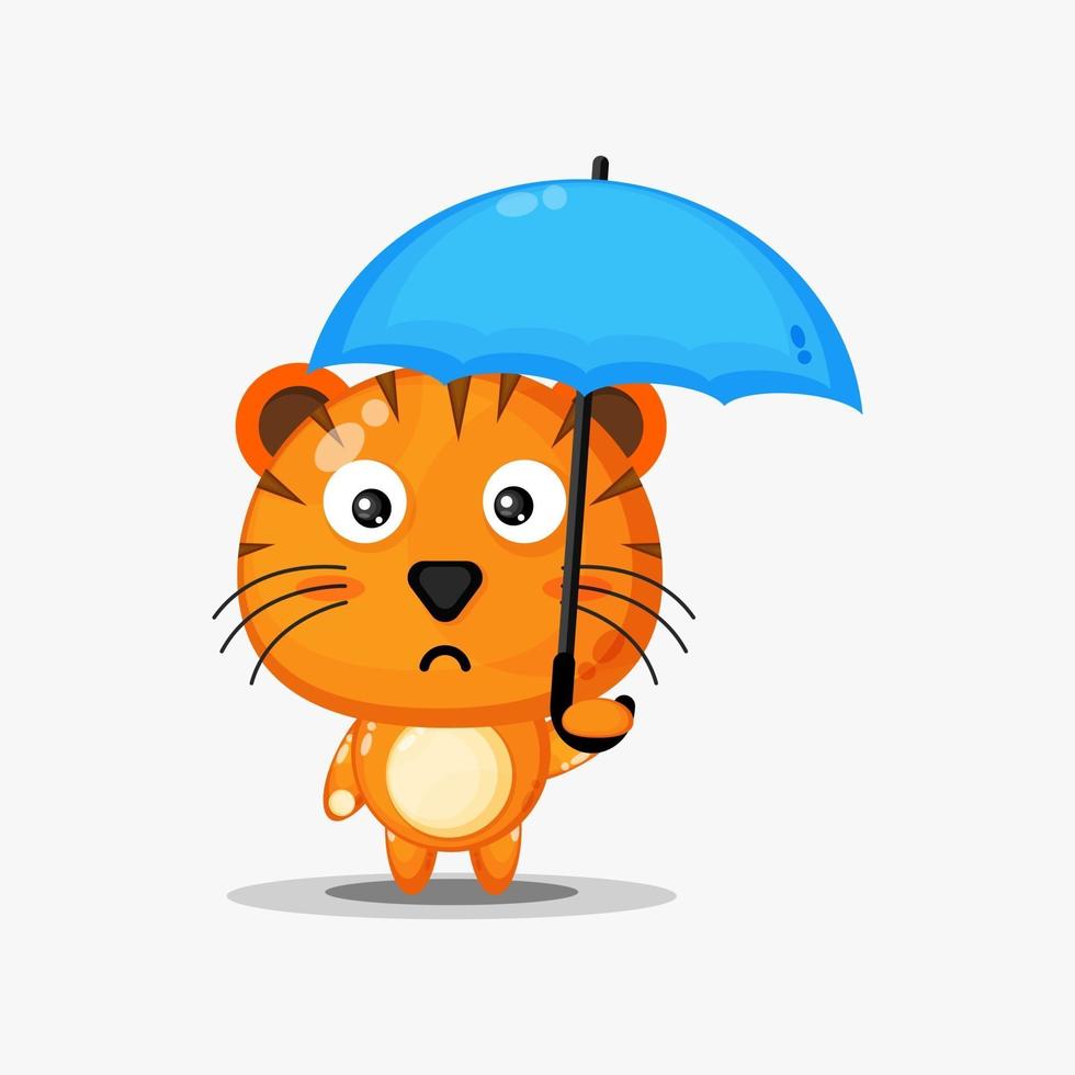 Cute tiger carrying an umbrella vector