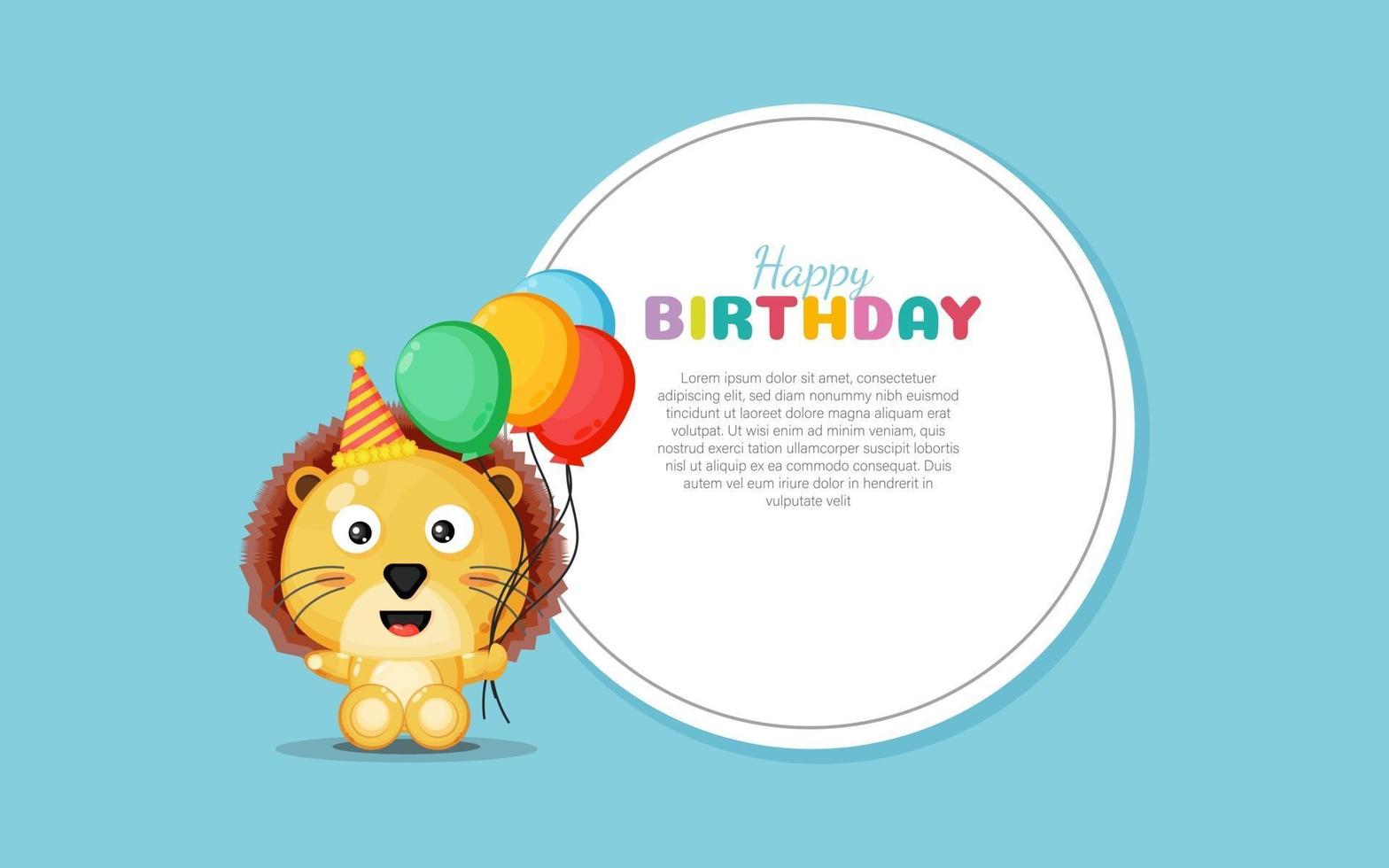 Happy birthday card with cute lion vector