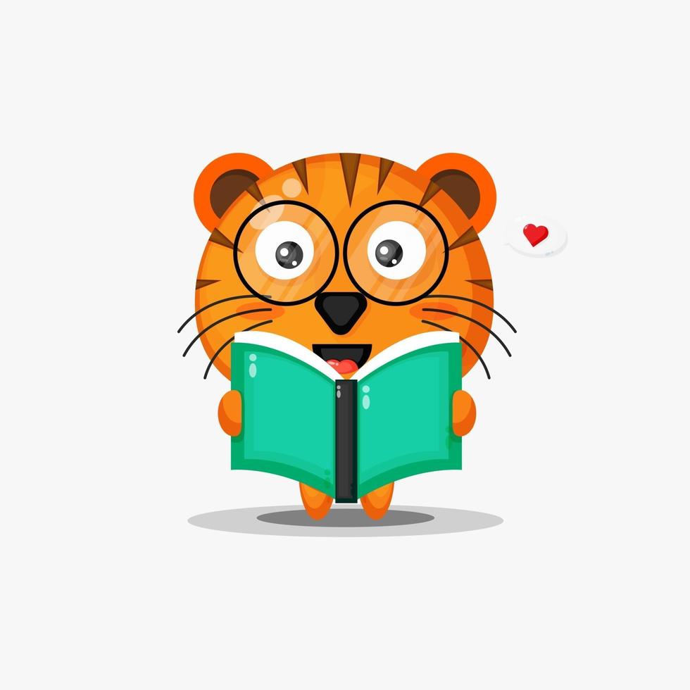 Cute tiger is reading a book vector