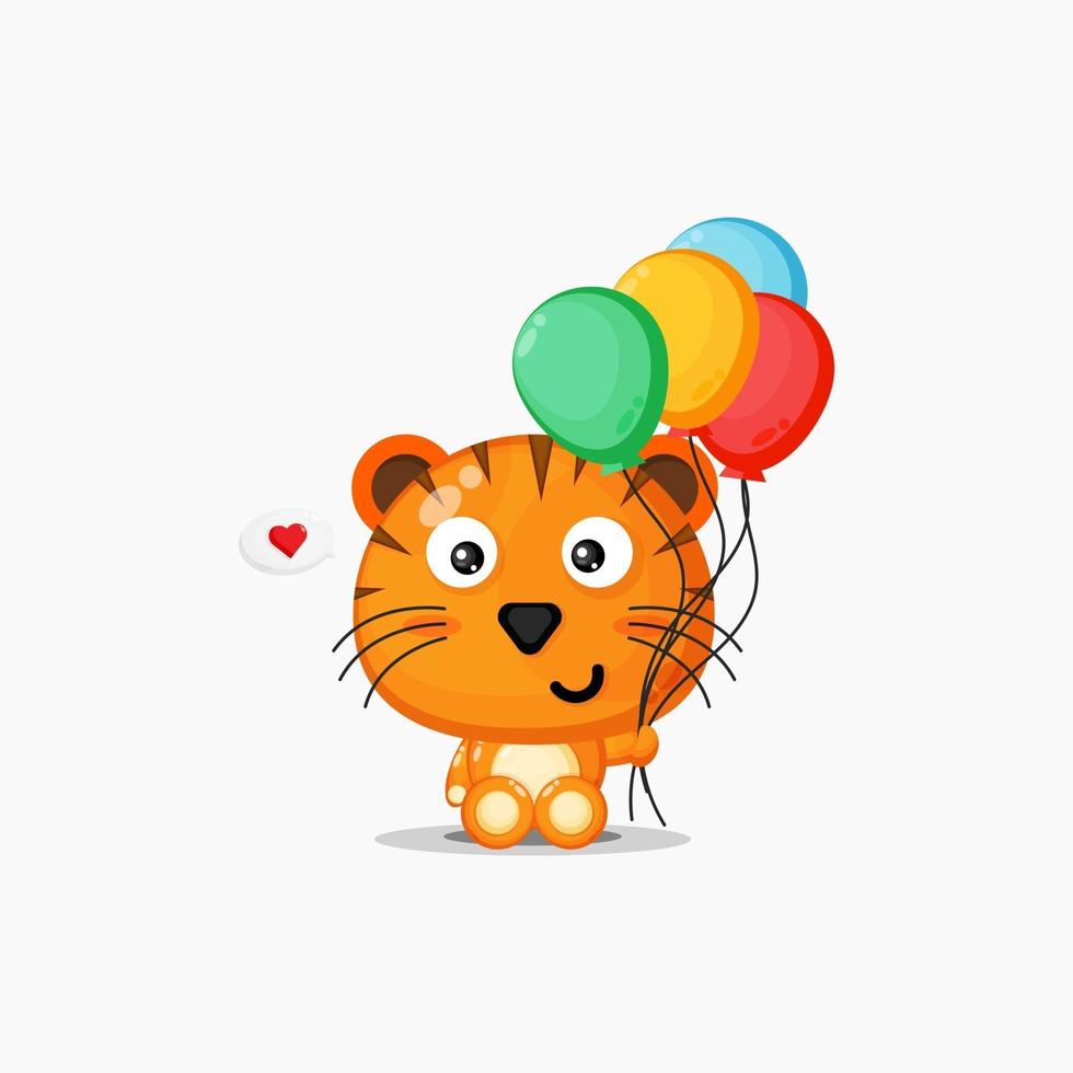 Cute tiger carrying balloons vector