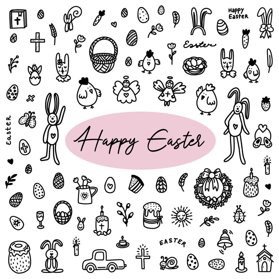 Easter doodles set. Hand-drawn vector illustration in the doodle style.