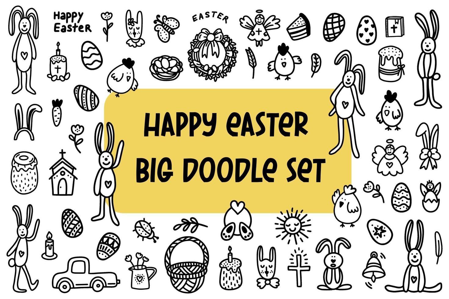 Easter doodles set. Hand-drawn vector illustration in the doodle style