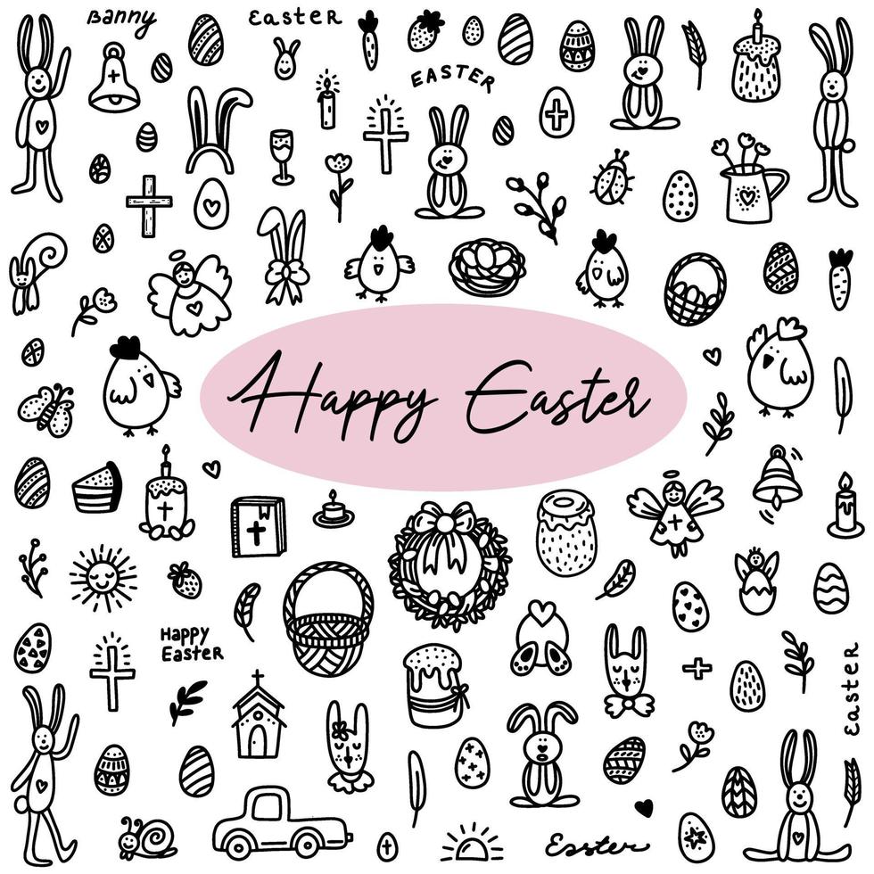 Easter doodles set. Hand-drawn vector illustration in the doodle style.