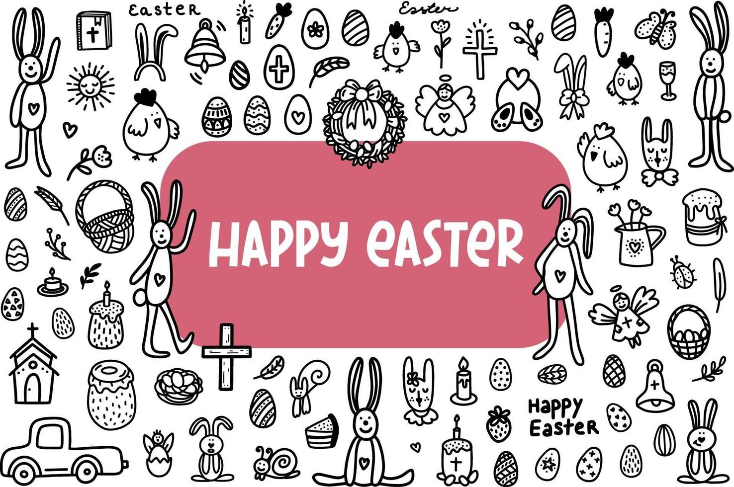 Easter doodles set. Hand-drawn vector illustration in the doodle style