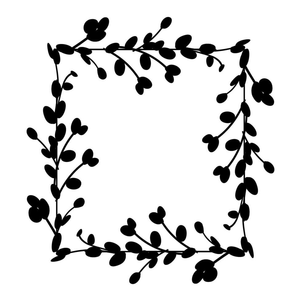 Easter Square frames. Square frame made of willow twigs.Easter wreath made of willow stalks.Vector flat illustration. Design for invitations,printing. Vector illustration