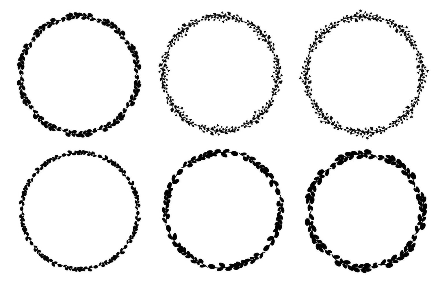 Willow wreath set. Round flower wreath. Round frame black silhouette. Vector flat illustration. Design for Easter, Weddings, invitations, printing. Vector illustration