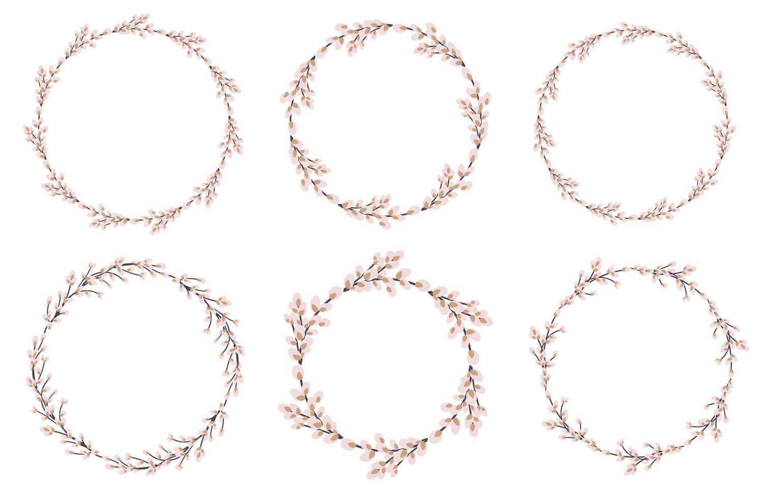Willow wreath set. Easter round willow wreath.Vector flat illustration isolated on a white background. vector