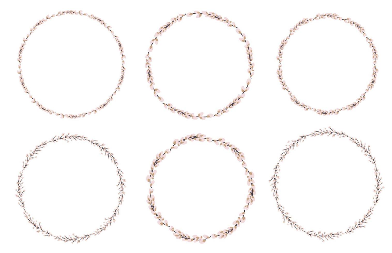 Willow wreath set. Easter round willow wreath vector