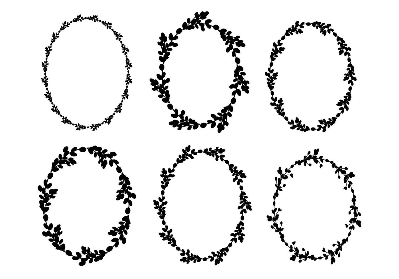 Set of Easter willow wreaths.Oval floral wreath. Oval frame black silhouette. Vector flat illustration. Design for Easter, Weddings, invitations, printing