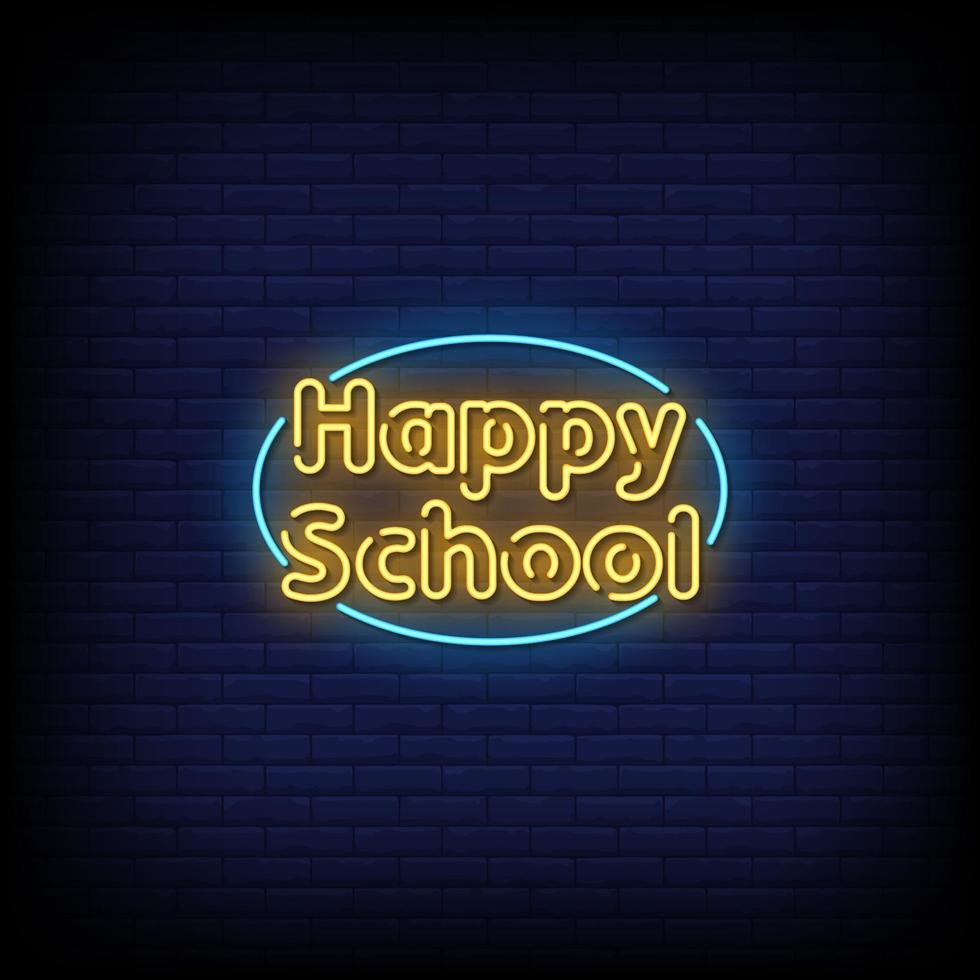 vector de texto de estilo de letreros de neón de escuela feliz