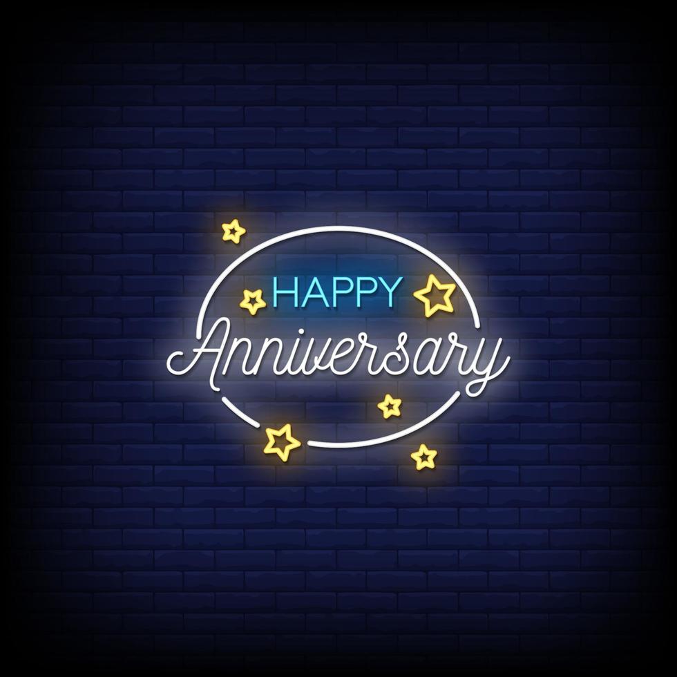 Happy Anniversary Neon Signs Style Text Vector