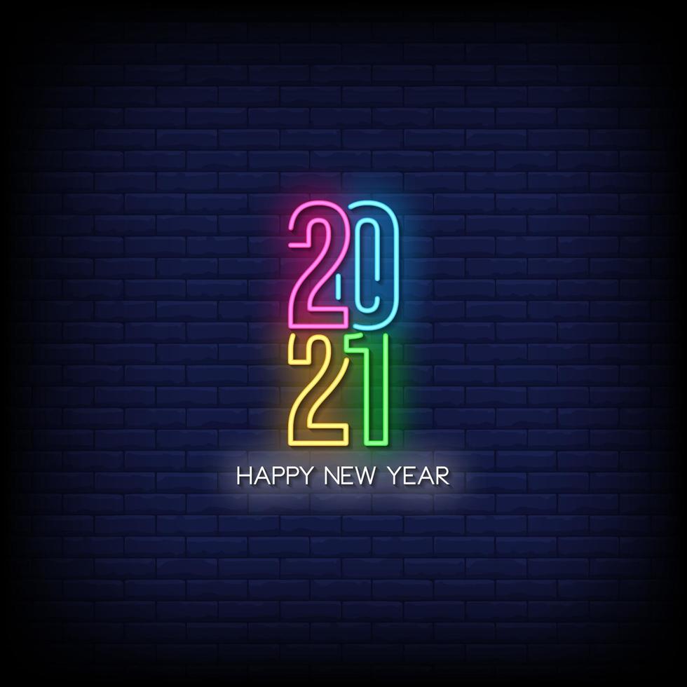 Happy New Year 2021 Neon Signs Style Text Vector