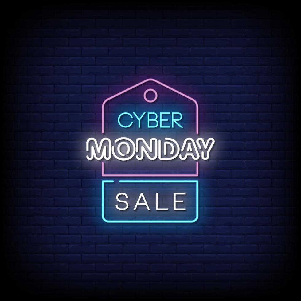 vector de texto de estilo de letreros de neón de cyber monday