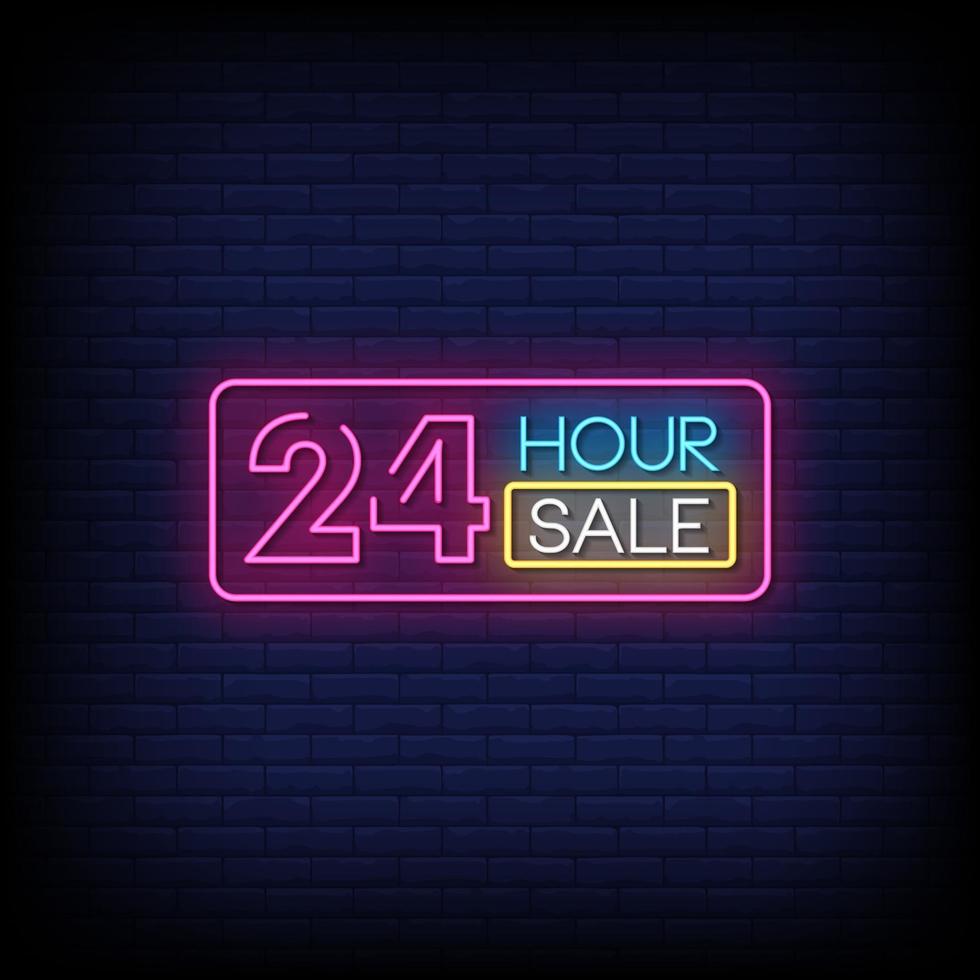 24 Hour Sale Neon Signs Style Text Vector