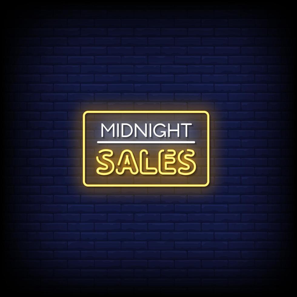 Midnight Sales Neon Signs Style Text Vector