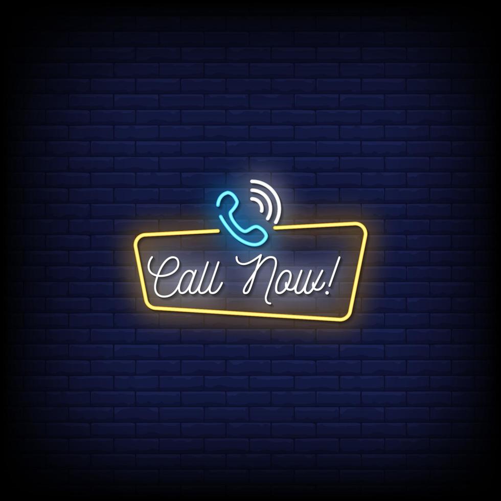 Call Now Neon Signs Style Text Vector