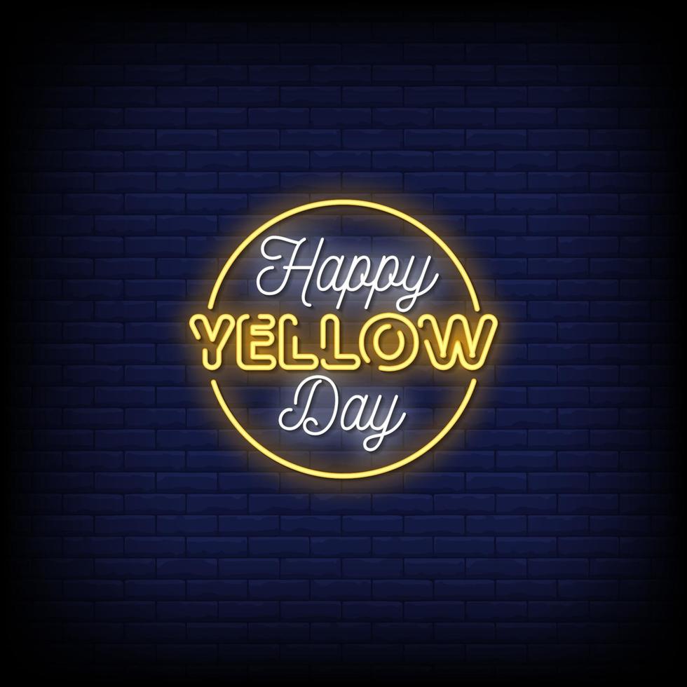 feliz día amarillo letreros de neón estilo vector de texto