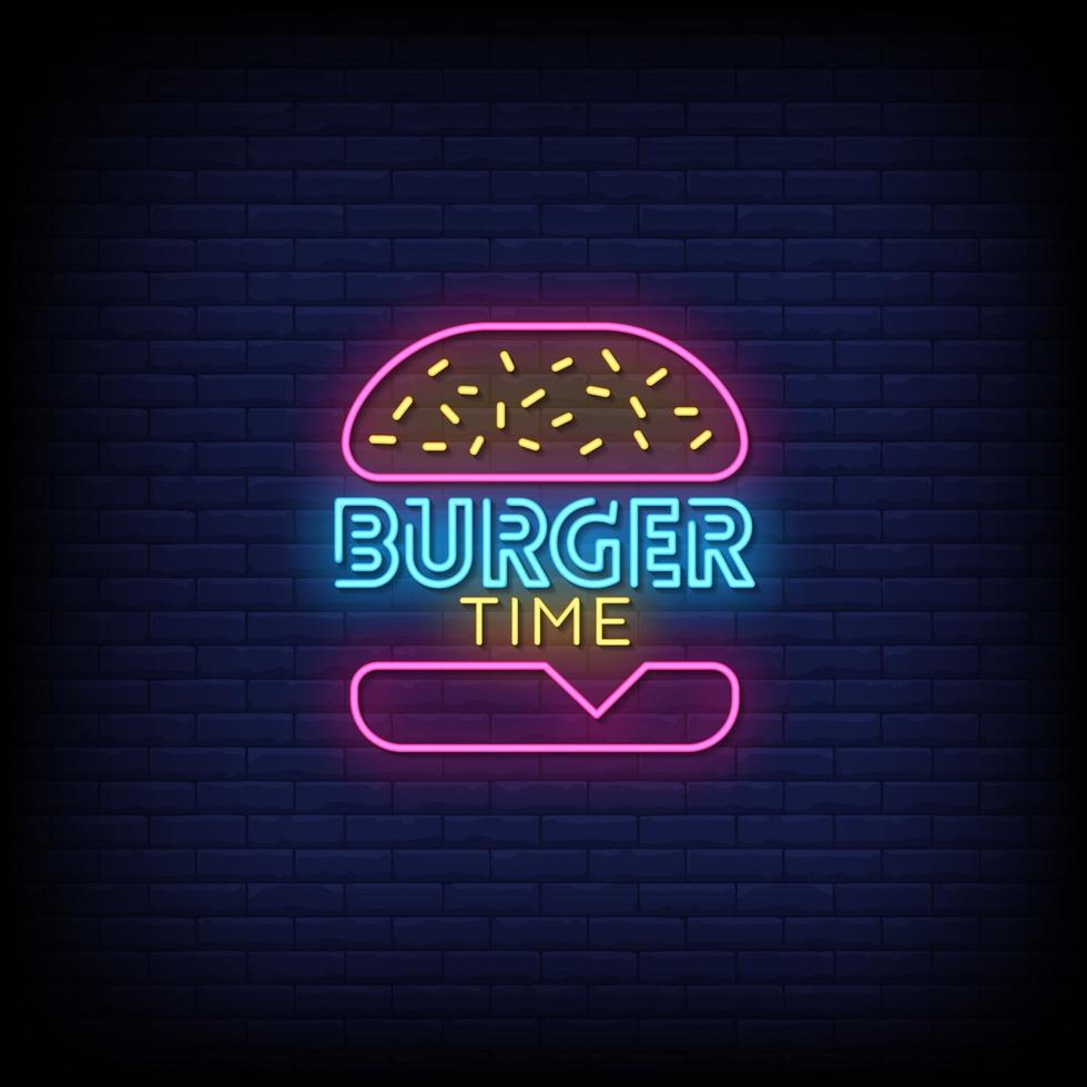 Burger Time Neon Signs Style Text Vector