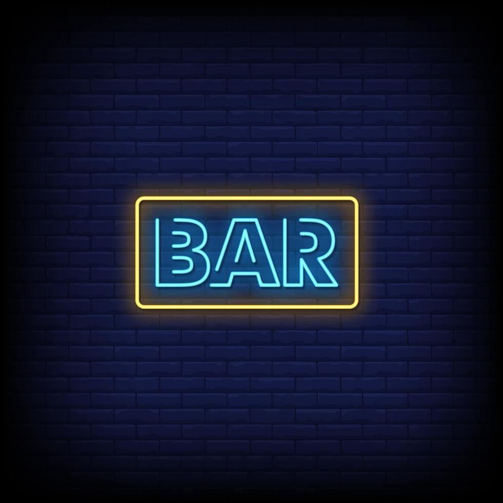 Bar Neon Signs Style Text Vector