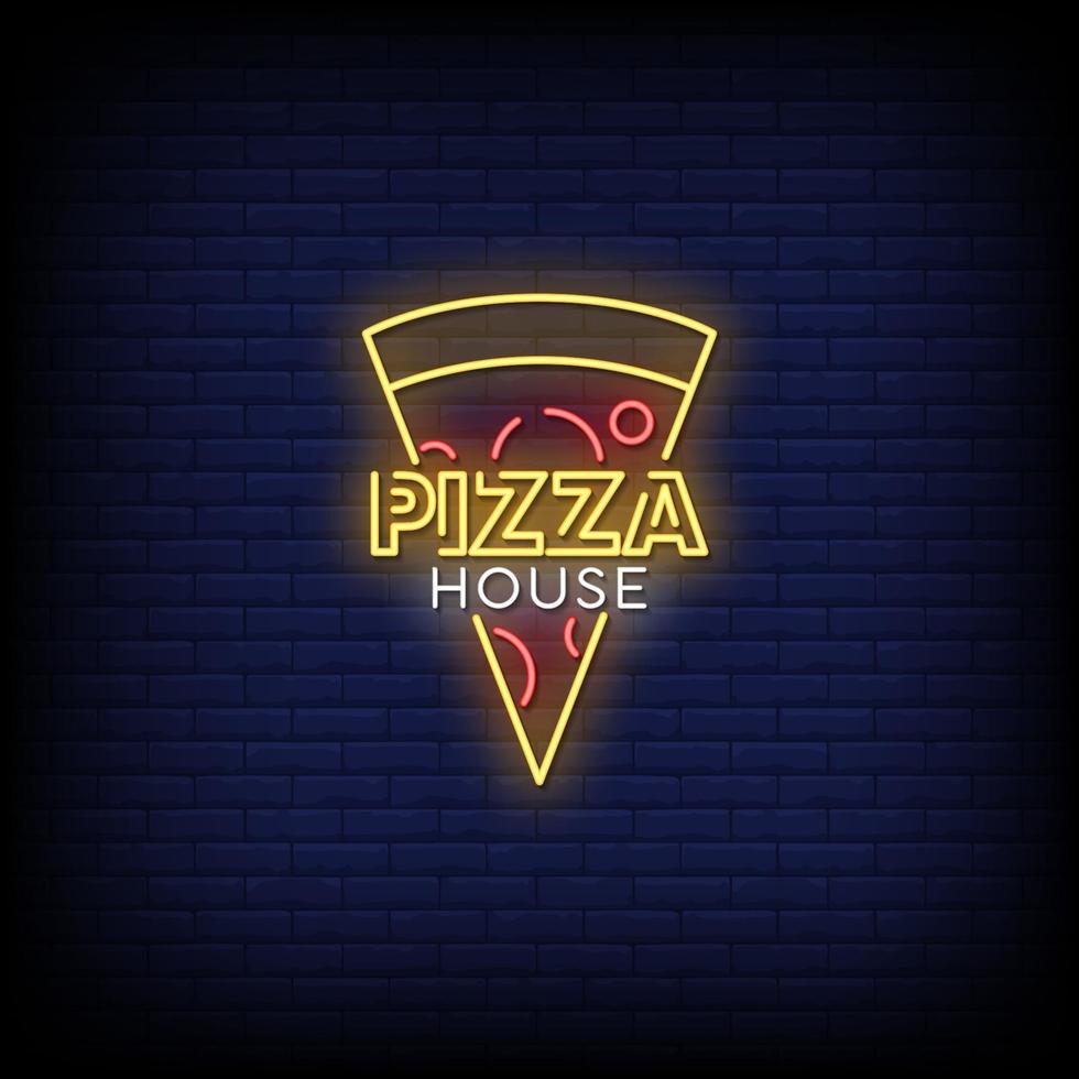 vector de texto de estilo de letreros de neón de casa de pizza